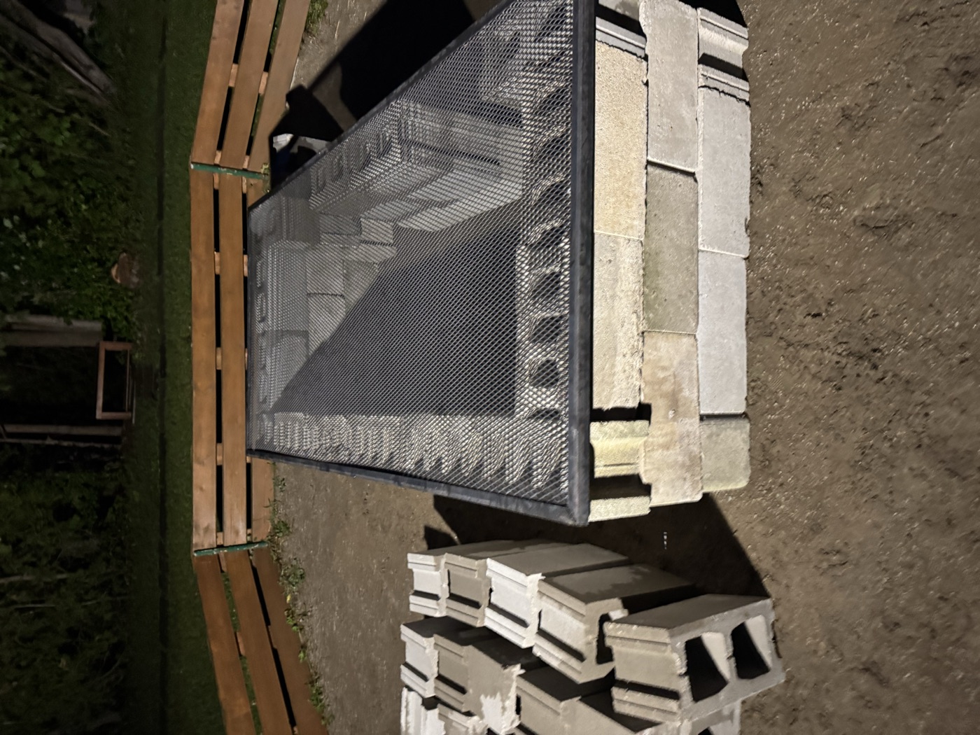 Cinder block firepit with grill mesh top