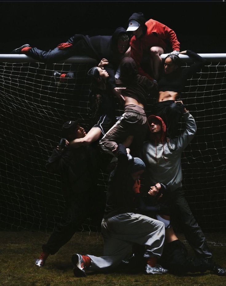 Team on the goalpost